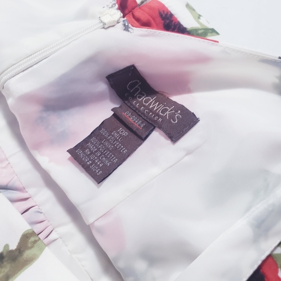 Chadwicks Collection Floral Midi White & Red Ruffle Sleeve Dress - Picture 8 of 8